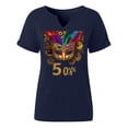 thumbnail image 5 of Sexlip Womens Short Sleeve Top V Neck Ornate Mask Print Loose Sleeve Soft Fabric Relaxed Silhouette for Daily Leisure Blue XXL, 5 of 6