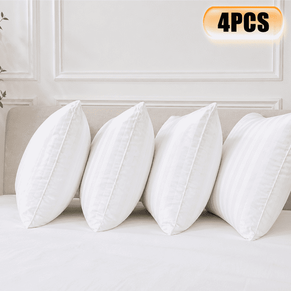 18x18 Inch Throw Pillow Inserts Pack of 4, Striped Brushed Decorative Pillow Forms with Invisible Zipper, Soft Fluffy Cushion Stuffing for Sofa Couch Bed Office Garden, White