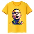 thumbnail image 3 of Camiseta deportiva de algodón amarilla de manga corta de verano para niños y niñas con estampado de avatar de Mbappé, 3 of 5