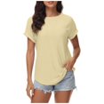 thumbnail image 1 of TSADFHJI Chandails en Molleton Femmes Blouse Décontractée Unie Jacquard Creux Manches Courtes S Jaune, 1 of 6