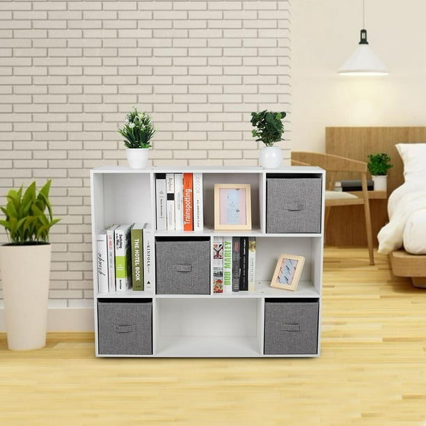 LYUMO Cube Bookcase Bookshelf with 8 Cubby Shelves 4 Bin Drawers for ...