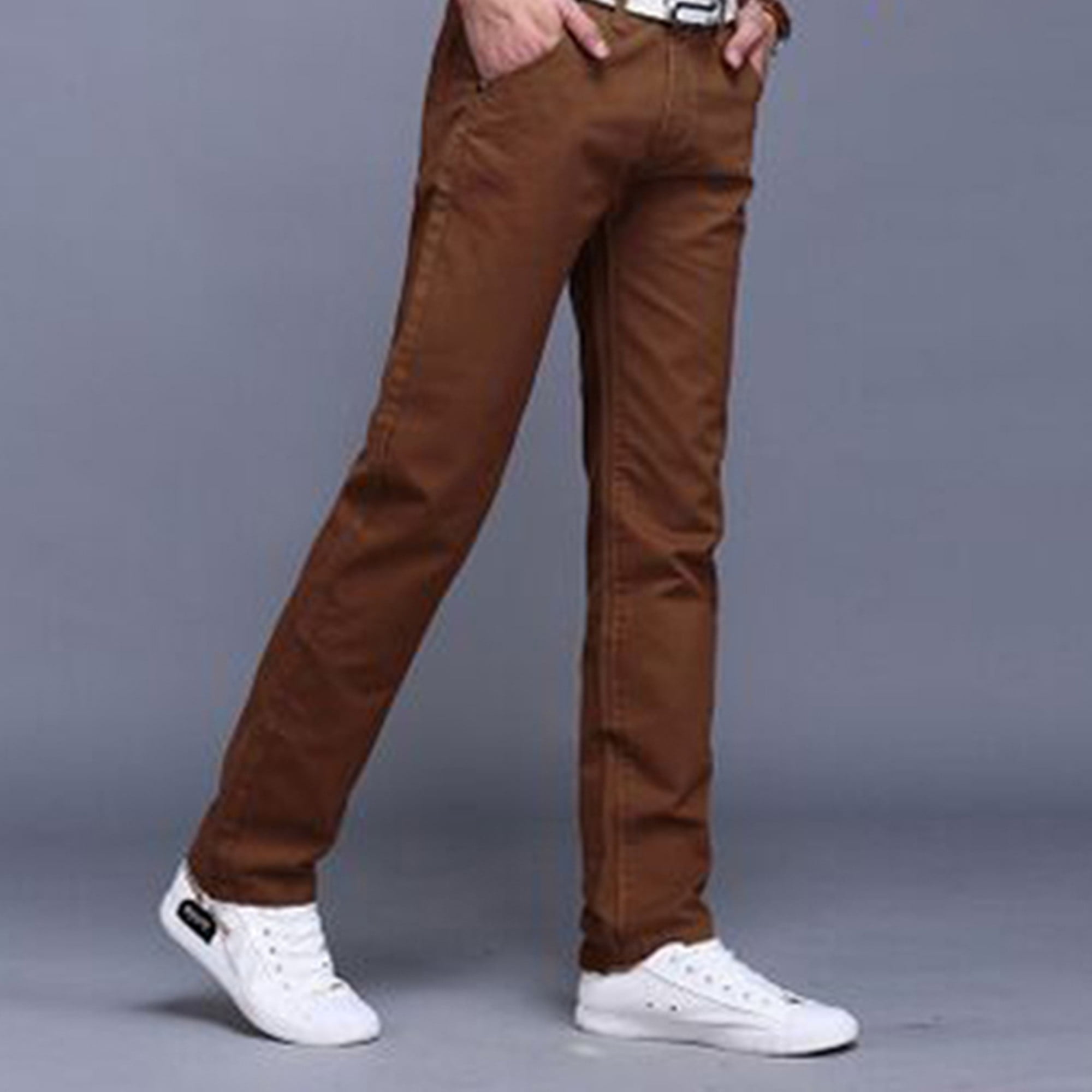 Mens Cargo Chino Pencil Solid Trousers Formal Straight Leg Party Business Pants