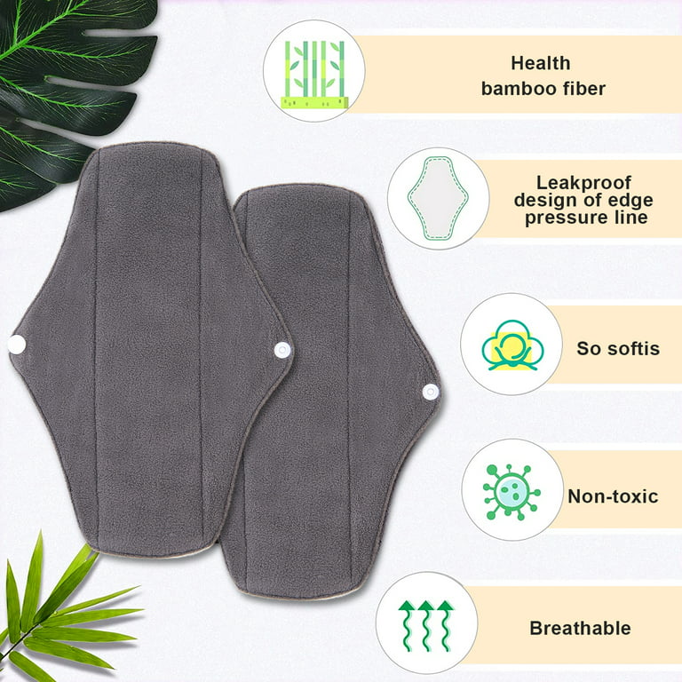 8 Bamboo Charcoal Reusable Waterproof Cloth Menstrual Pads - Heavy Flow  Sets
