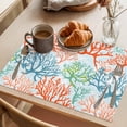 thumbnail image 3 of Ocean Coral Placemats Set of 6 Orange Red Green Turquoise Plant Branch Place Mats Indoor Wipeable Table Mats Washable Cloth Dining Table Placemats for Kitchen Holiday Party Home Decor 13x19 Inch, 3 of 9