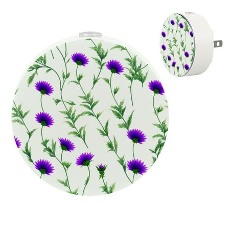 

YZUOUZY Night Lights Plug into Wall Night Lights Bedside Lamps Set of 2 Thistle Purple Yellow Vintage Flowers