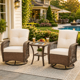 thumbnail image 2 of 3 Piece Patio Swivel Rocker Chairs Set, 2 360-Degree Swivel Rocking Chairs with 1 Glass Top Table, PE Rattan Outdoor Bistro Set with Cushions for Balcony Deck Poolside Backyard Porch, 2 of 8
