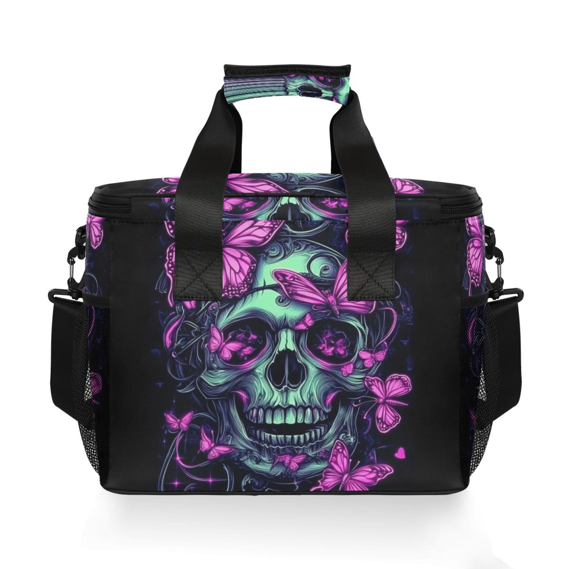 Purple Skull Butterfly Insulated Lunch Bag 15L Cooler Box for Women Men Work Camping Beach Travel