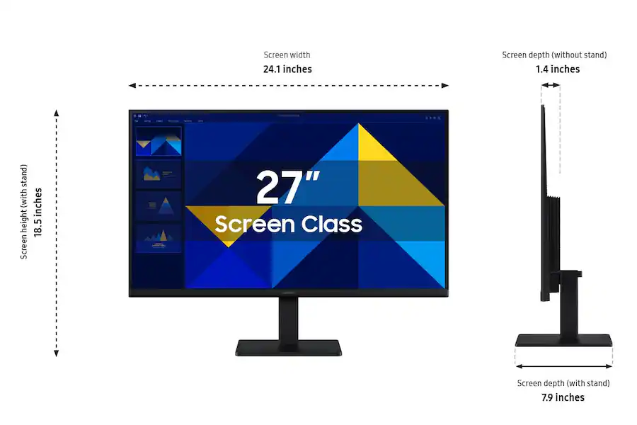 Samsung 27" S3 Series IPS LED FHD Monitor, Game Mode, Eye Saver Mode, HDMI, D-sub, 100Hz Refresh Rate, Black, with HDMI Cable