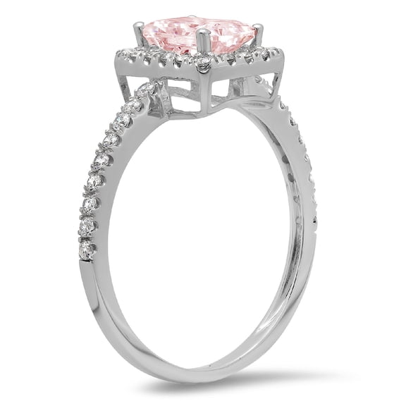 1.86 ct Emerald Cut Simulated Pink Diamond Halo Engagement Ring for Women in 18K White Gold