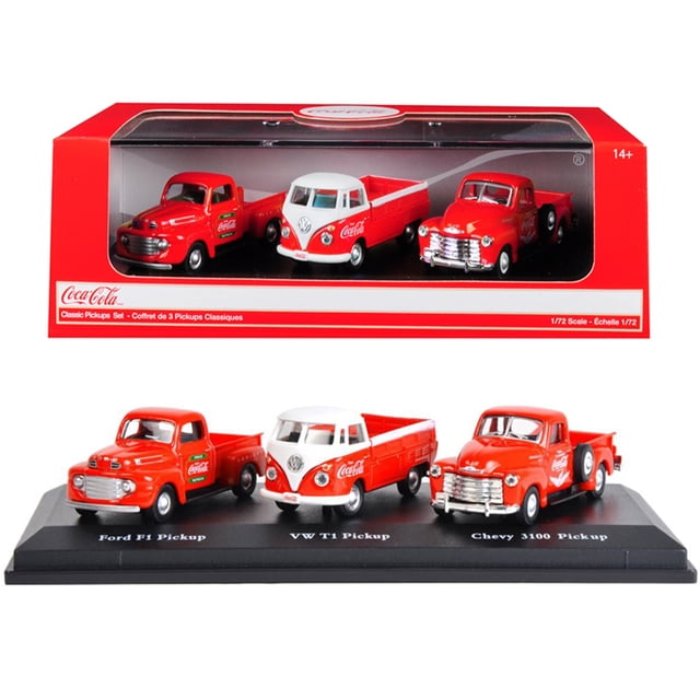 Juego de regalo Motorcity Classics de 3 camionetas pickup Coca Cola escala 1/72