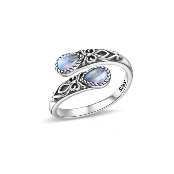 DESIGNICE Adjustable Victorian Spoon Ring, Butterfly Thumb Ring with Synthetic Stone, Vintage Jewelry