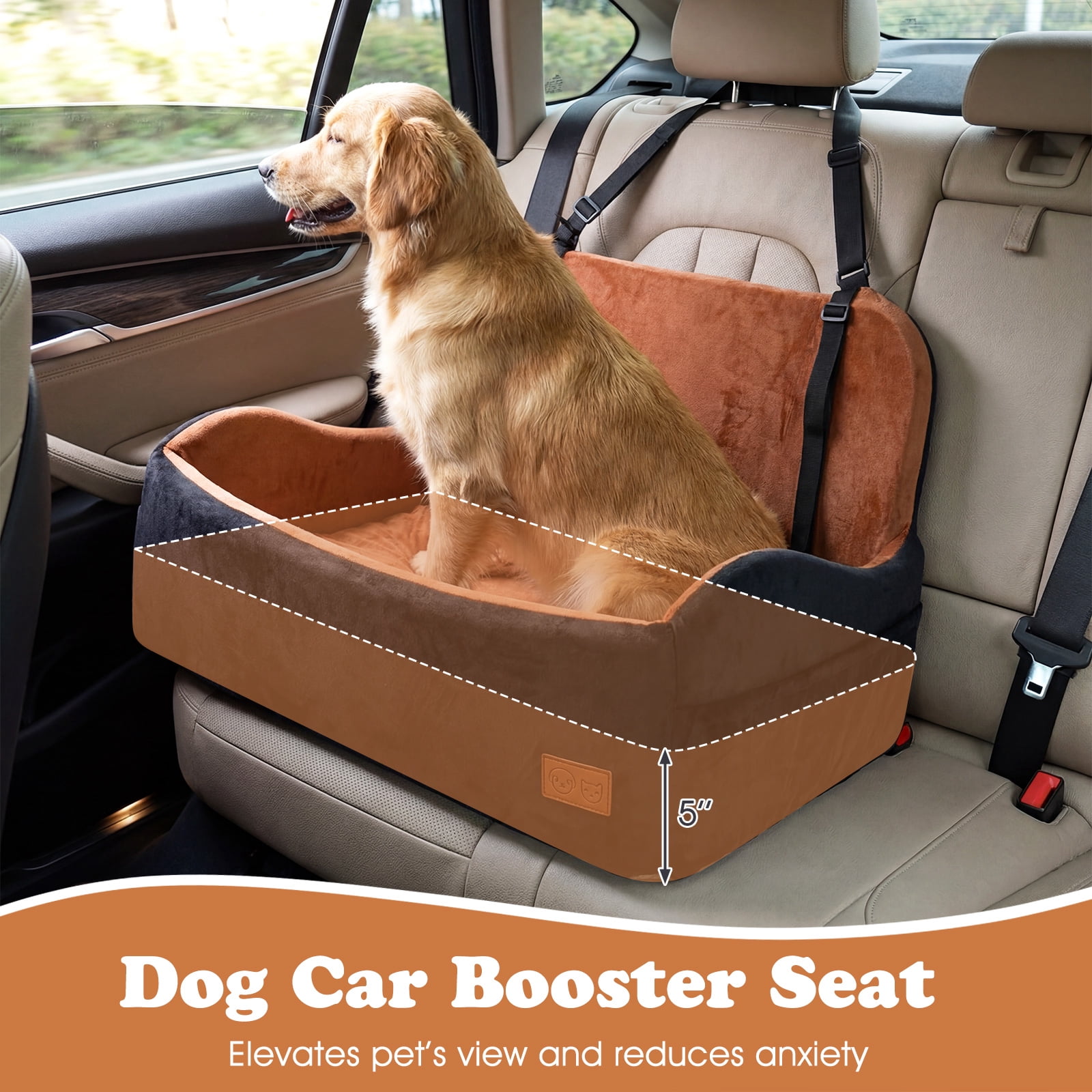 Gymax Dog Car Seat for Medium & Large Dogs Up to 55 lbsFoam Dog Booster Seat for Back