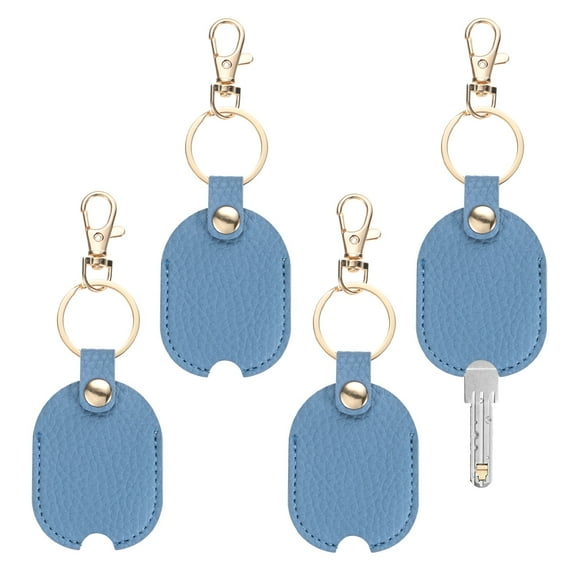 Uxcell Leather Key Sleeve [4Pcs] - Vintage Car Broken Key Loop Replacement Covers with Keychain - [Blue] Keys Cover Protector