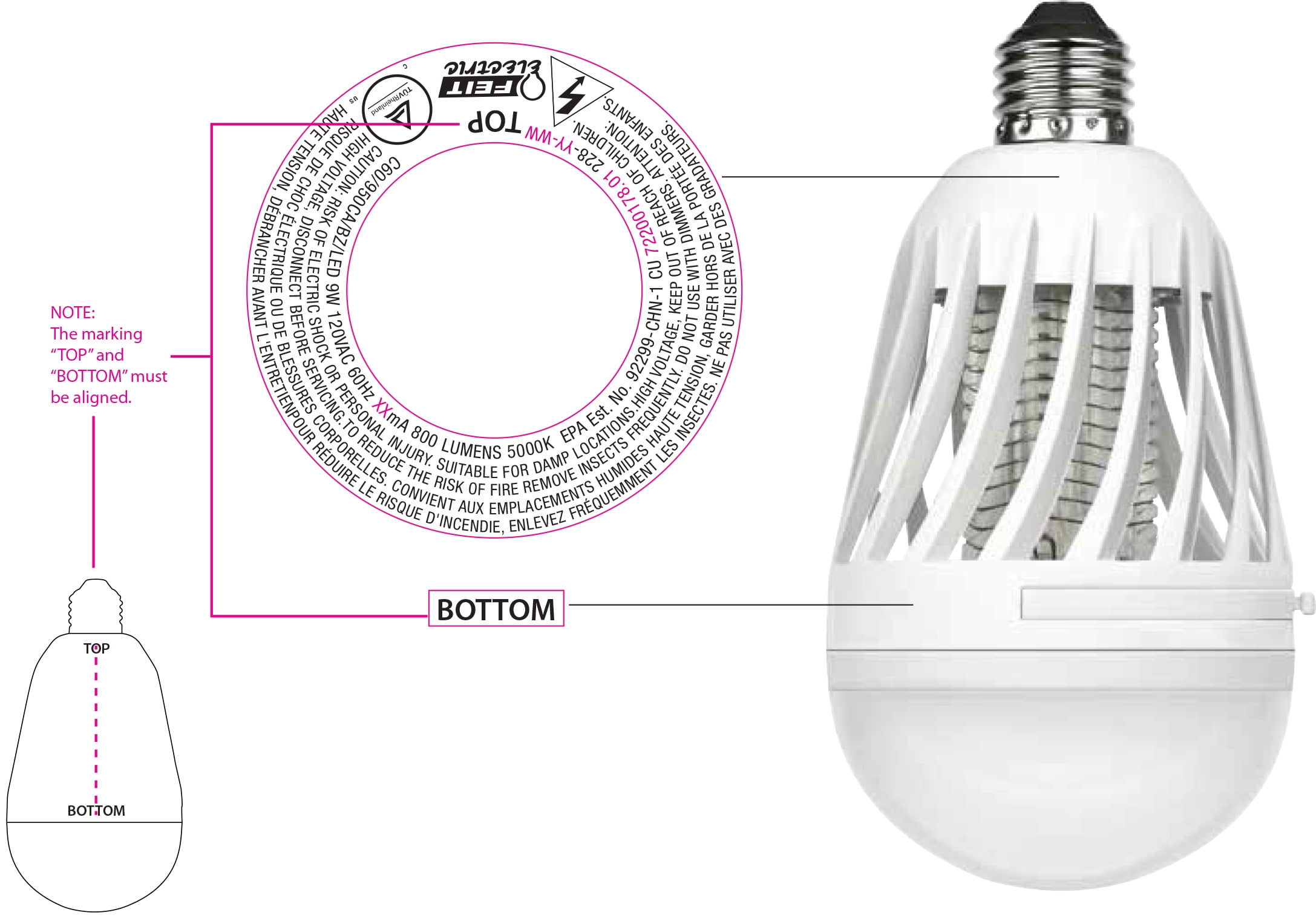 (3 pack) Feit Electric LED 9W (60W Eq.) Daylight (5000K), Bug Zapper Bulb, Cylinder Shape, Medium E26 Base, Non-Dimmable