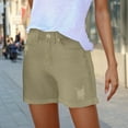 thumbnail image 5 of Wyobmus Jean Shorts for Women Stretch Denim Hot Pants Ladies High Waisted Flat Front Distressed Ripped Casual Denim Shorts with Pockets Khaki, 5 of 5