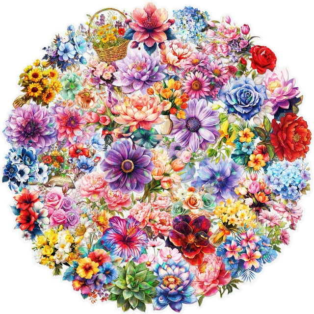 Pegatinas holográficas con forma de flor, 50 unidades, para álbumes de recortes, impermeables