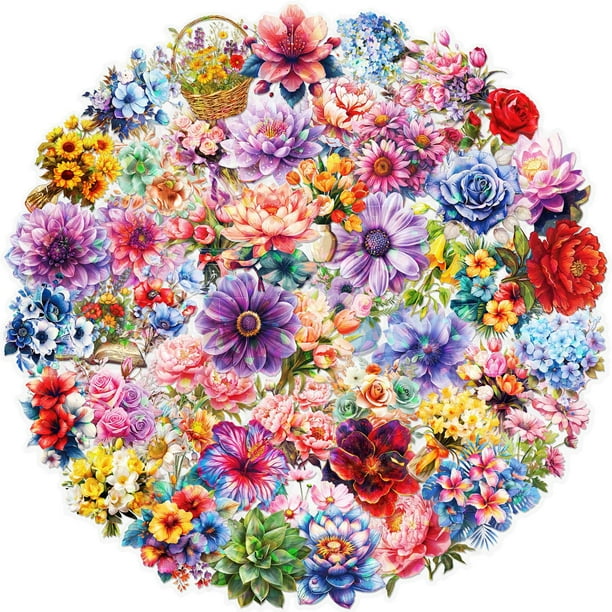 Pegatinas holográficas con forma de flor, 50 unidades, para álbumes de recortes, impermeables