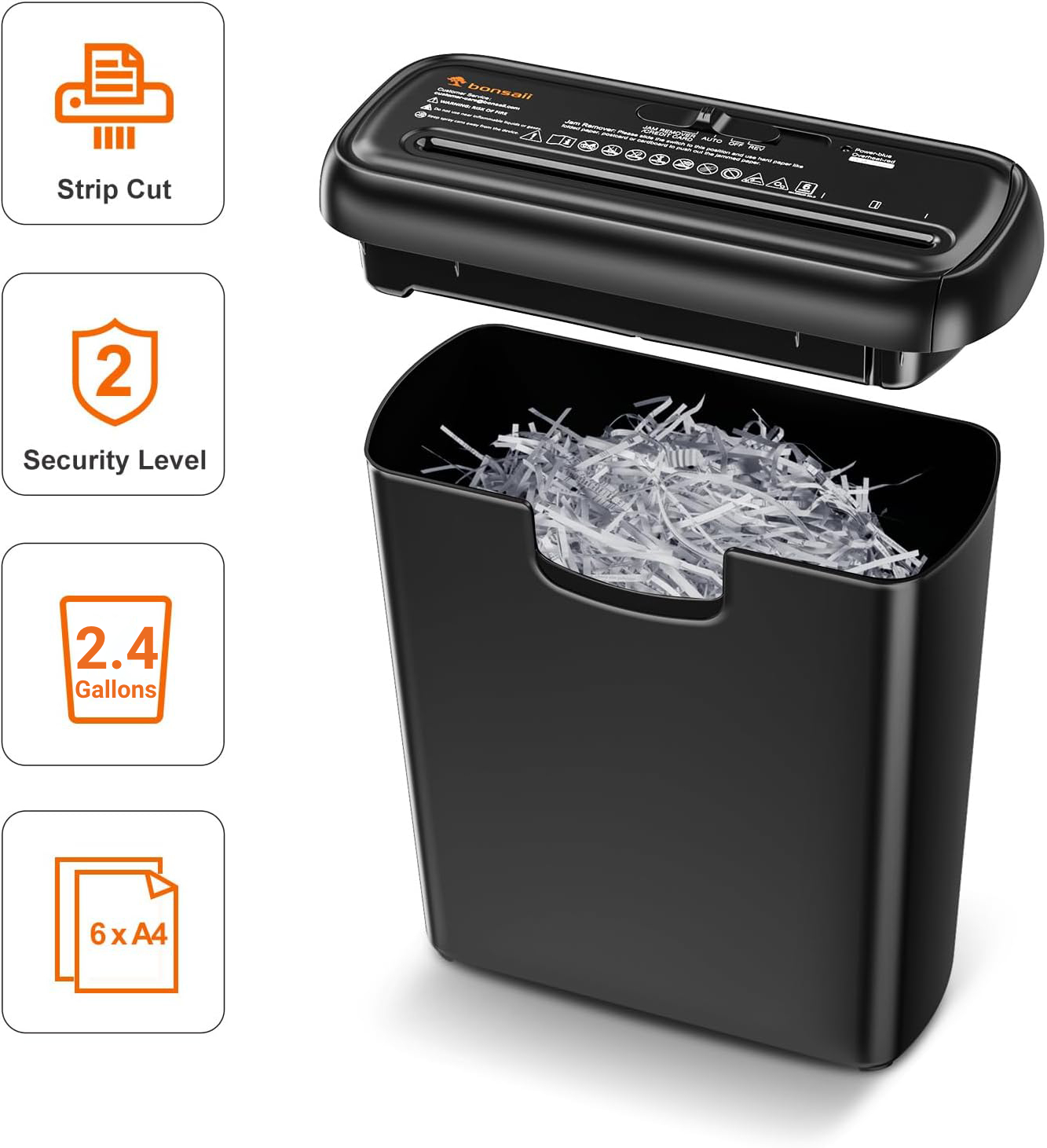 Bonsaii 6-Sheet Strip Cut Paper Shredder with 2.4 Gallon Bin photo 6