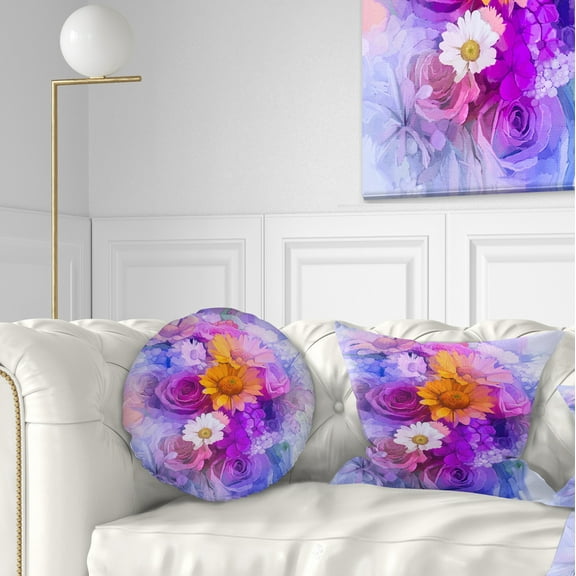 Designart Rose Daisy and Gerbera Flowers - Floral Throw Pillow - 12x20