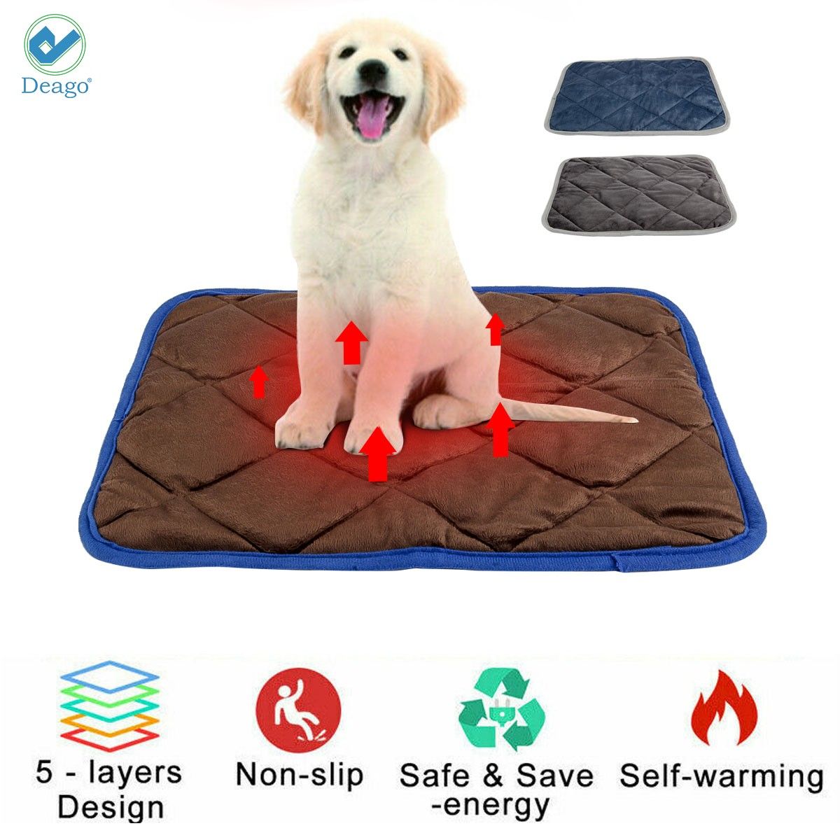 Deago Self-Heating Pet Bed, Thermal Mat, Brown Small photo 3