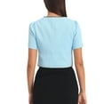 thumbnail image 3 of INSPIRE CHIC Women's Tweed Jacket Contrast Color Button Down Short Sleeve Work Office Blazer Light Blue M, 3 of 5
