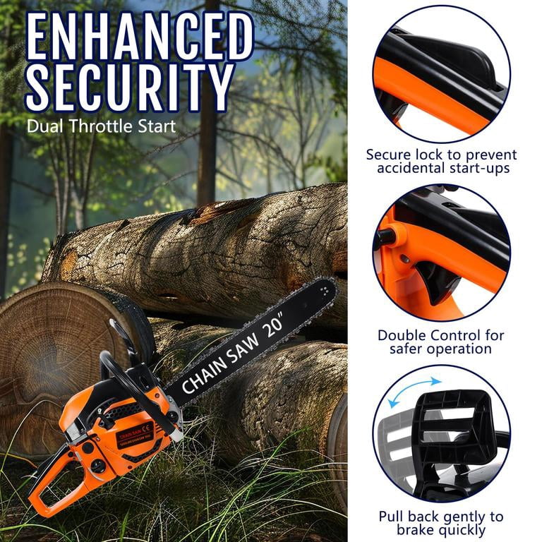 Mohsoe 58cc Gas Powered Chainsaw 20 Inch, 2-Stroke Engine Chain Saw with Automatic Chain Lubrication, Non-Slip Shock-Absorbing Handle, Lightweight Portable Design for Yard Work