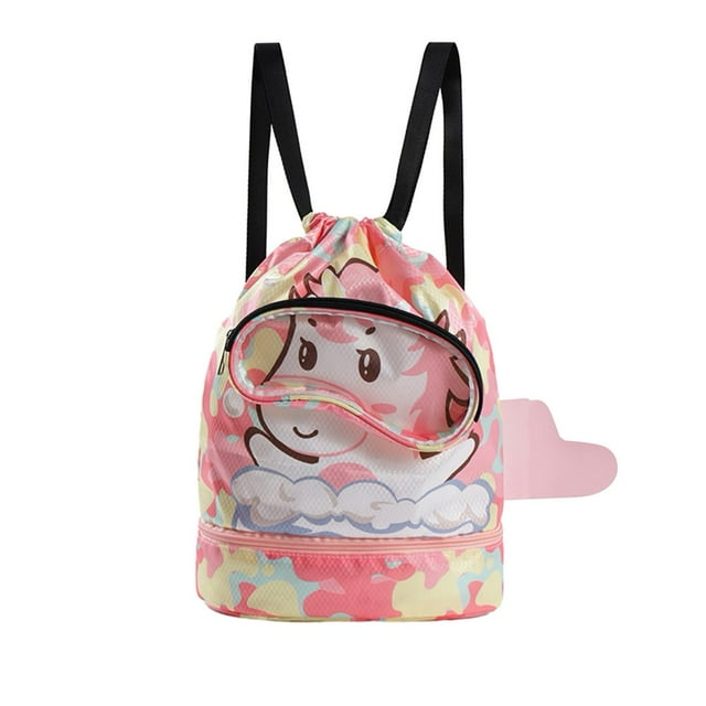 Kids‘ Adventure Backpack Spacious Water-resistant Swim Bag with Adjustable Strap Cartoon Print Wet-dry Separation Ideal for
