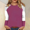 thumbnail image 5 of GigrtiJin Women's Striped Color Block Tops Casual Long Sleeves Crew Neck Blouses Fall Fashion Loose Shirts, 5 of 9