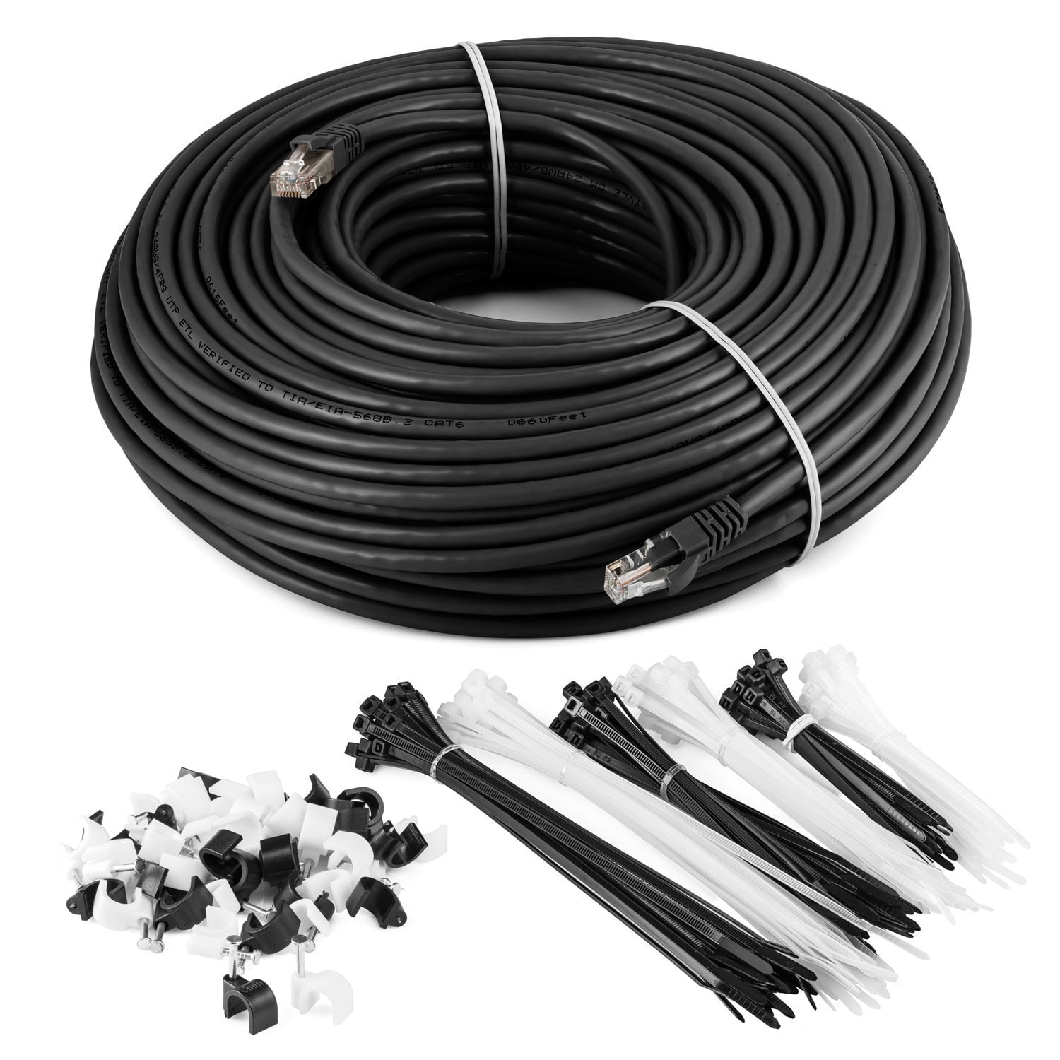 Cable Ties Black CAT6 Snagless Network Ethernet Patch Cable 75 FT