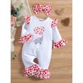 thumbnail image 3 of TSEXIEFOOFU Baby Girl’s Long Sleeve Jumpsuit Cartoon Elephant Heart Print Ruffle Stitching Long Romper with Headband, 3 of 8