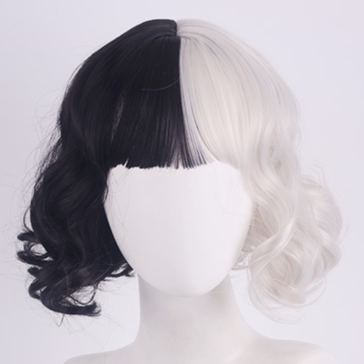 Willstar Womens Curly Short Wig Hair Wavy Half Black And Half White Natural Synthetic Full Wigs Costume For Cosplay Halloween Walmart Com