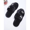 thumbnail image 4 of Rhinestone Butterfly Decor Fluffy Slippers,Women's Four Butterfly Adhesive Decorative Double-strap Flat Slippers, Black Furry Casual Slip-resistant Be, 4 of 5