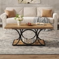 thumbnail image 6 of Finmind Rectangle Rustic Coffee Table, 47.24-inch, 2-Tier Farmhouse Table with Geometric Metal Legs & Storage Shelf (Brown & Black), 6 of 7