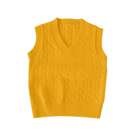 GiLiling Kids Cable Knit Sweater Vest Crochet V Neck Sleeveless Pullover Boys Girls Cotton Waistcoat Loose Fit Lightweight Comfortable Clothes (Orange, 9-10 Years)