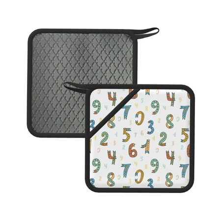 

2PCS Pot Holders for Kitchen - Heat Resistant Silicone Pot Holders with Hanging Loop Math number Print cartoon Non Slip Oven Hot Pads Potholders for Decor Baking Cooking Kitchen