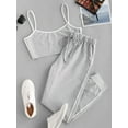 thumbnail image 2 of ZAFUL for Women's Leisure Contrast Tape Cropped Top And Jogger Pants Set Light Gray XL, 2 of 6