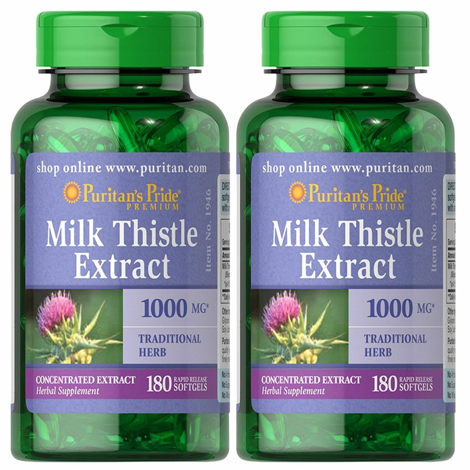 Puritan's Milk Thistle 4:1 Extract 1000mg 180 Softgels (Silymarin ...