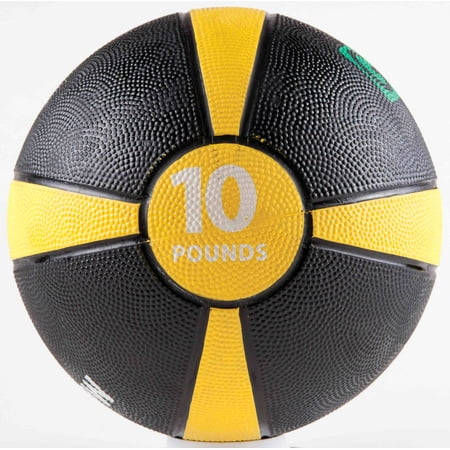 Rubber Medicine Ball with Training Manual - 10lb Yellow/Black