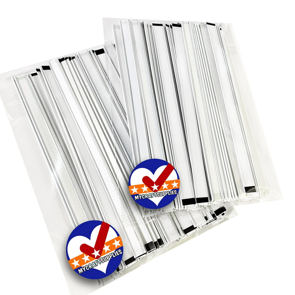 100 White Peel and Stick Tin Ties, Plastic, 23g Wire Bendable, Coffee Bag Ties 5.5", Made in the