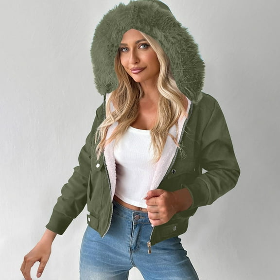 Tawop Ladies Jackets Fleece Fuzzy Pockets Zip Womens Jacket with Hood Outwear Long Sleeve Fashion