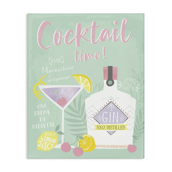 Stupell Industries Cocktail Time with Recipe Food & Beverage Painting Wrapped Canvas Art Print Wall Art, 16 x 20