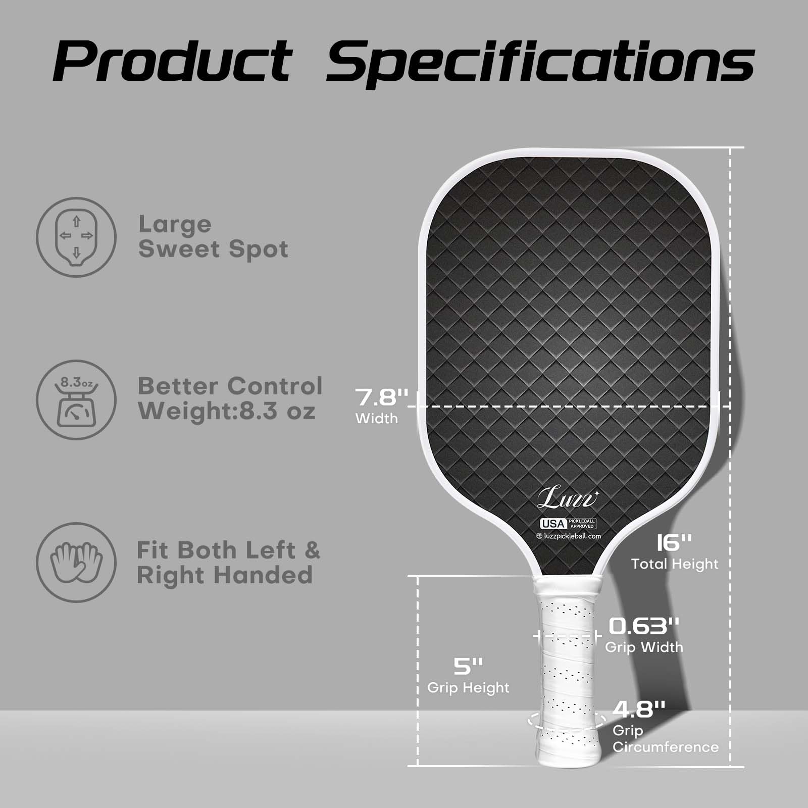 Luzz Carbon Fiber Pickleball Paddle, 16MM Sandblasted photo 3