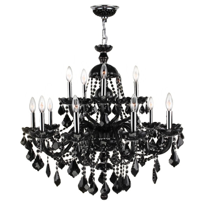 Provence Collection 15 Light Chrome Finish and Black Crystal Chandelier 35" D x 31" H Two 2 Tier Large