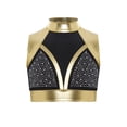 thumbnail image 1 of inlzdz Kids Girls Mock Neck Metallic Shiny Rhinestone Ballet Dance Crop Tank Top Workout Yoga Gold 6, 1 of 7