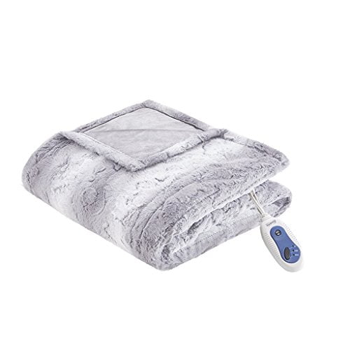 Beautyrest Ultra Soft Faux Fur Reverse to Mink Auto Shut Off Electric Blanket Throw with 3 Heat Level Setting Controller 50x70 Grey Tip Dye Walmart