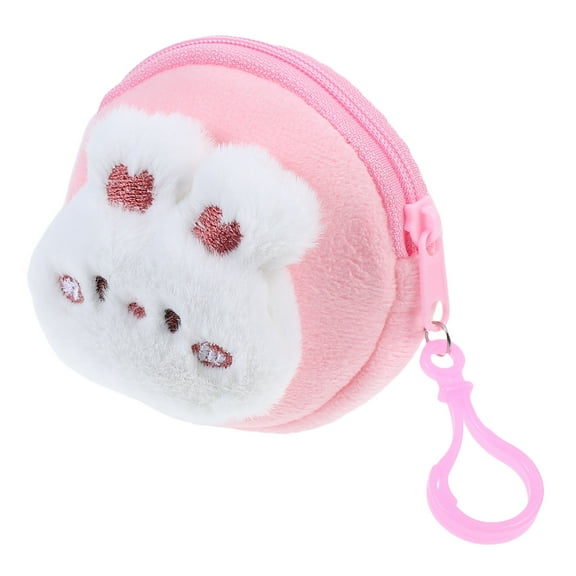FRCOLOR Mini Bunny Coin Purse Cute Cartoon Wallet for Kids Plush Animal Coin Pouch Portable Earphone Storage Bag Fluffy Change Purse Small Zipper Money Case