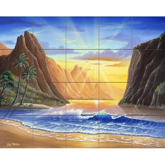 Tile Mural Kitchen Backsplash - Mountain Sunrise-JW - by Jeff Wilkie