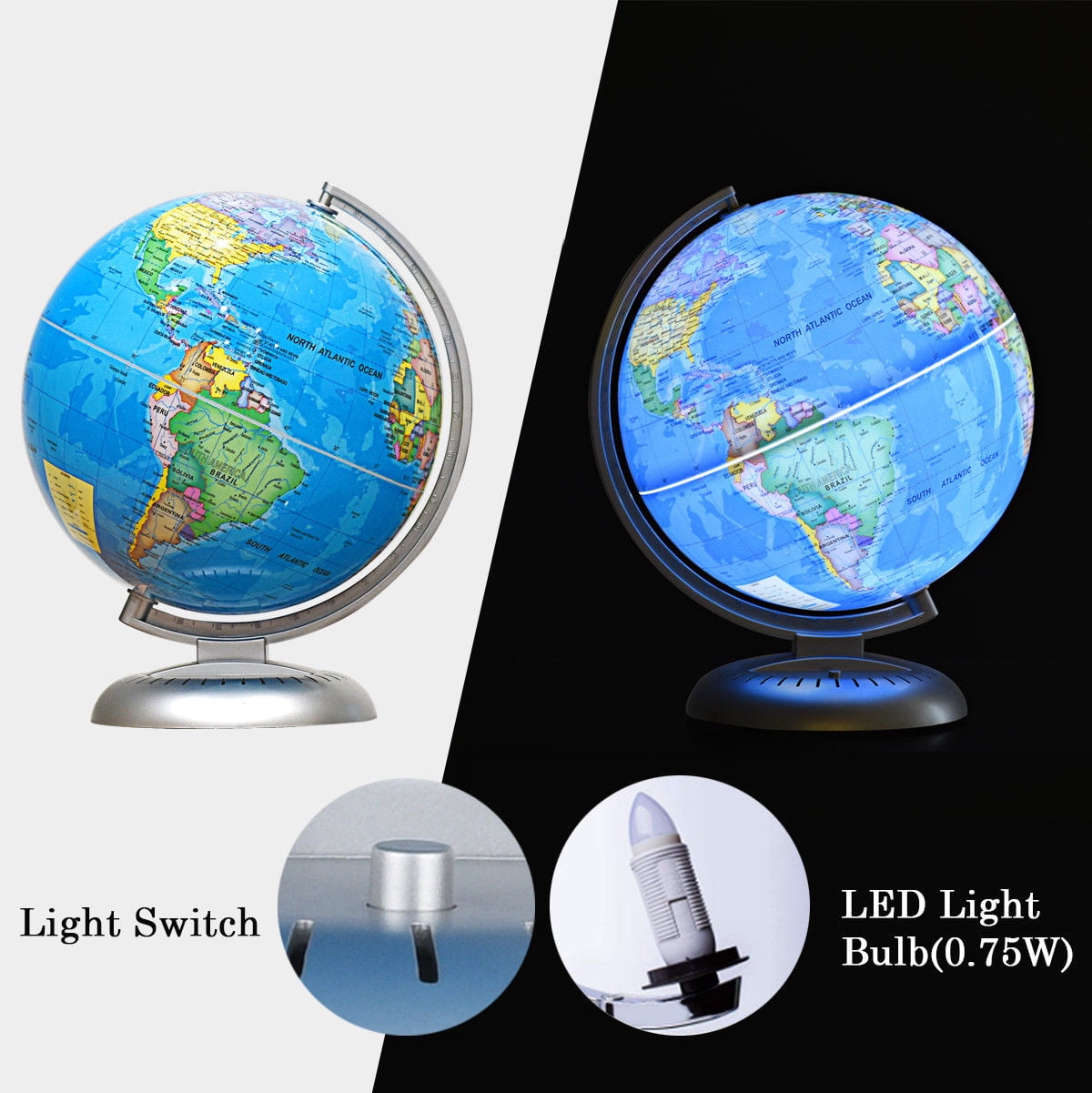 FMOGE 8 Inch Illuminated Globe of The World with Stand-Educational Globe Built in LED Light for Night View Creative Gift