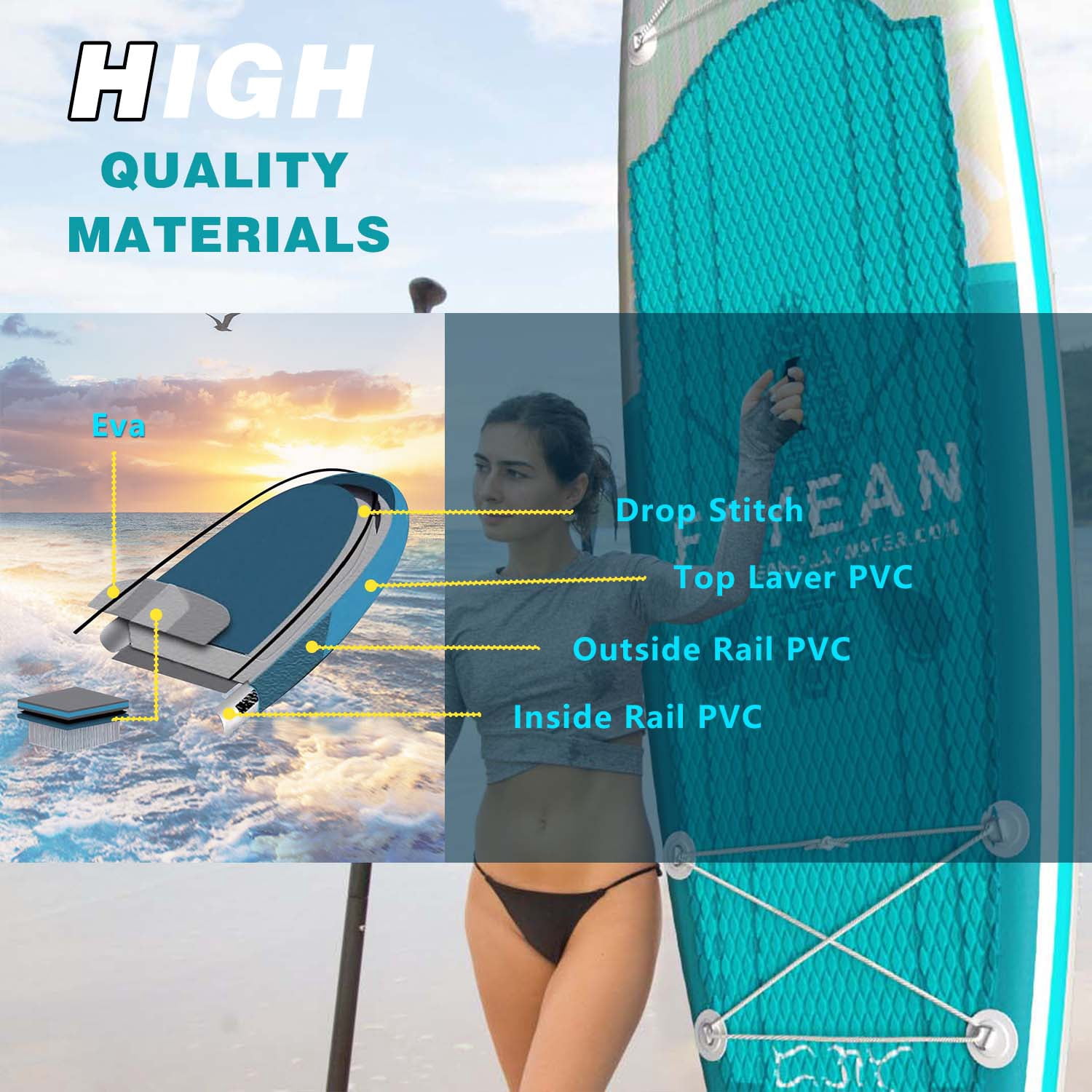 Inflatable Stand Up Paddle Board 10.5’/11’×33”×6” Non-Slip Deck, Complete SUP Accessories for All Skill Levels, Wide Seat & Safety Leash, 3 Fins, Adjustable Paddle, Pump & Backpack