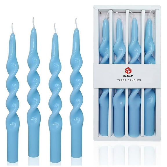 XINAOBAOLUO 9.8" Blue Taper Candles 4PCS,Stick Spiral Twist Candles, Unscented Dripless Candles candles, suitable for weddings banquets family dinners holiday decorations formal events